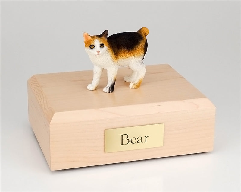 Japanese Bobtail Cat Urn in Tort & White