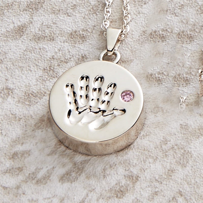 Silver Hand Print Cremation Pendant - Girl
