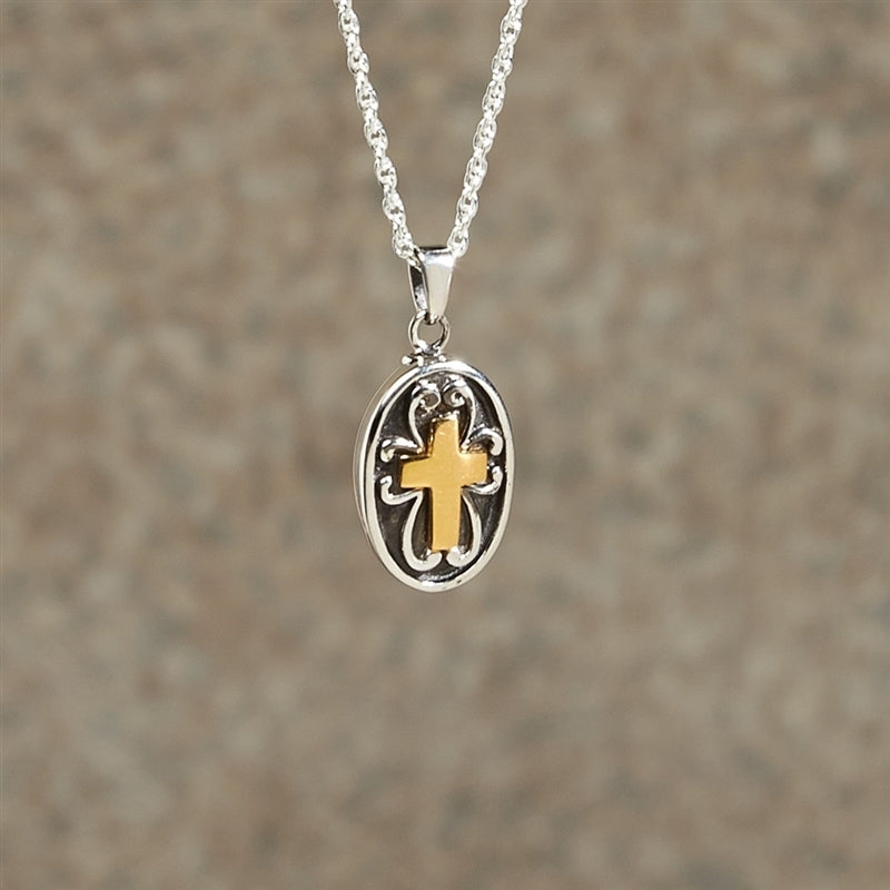 Oval Cross Cremation Jewelry Pendant