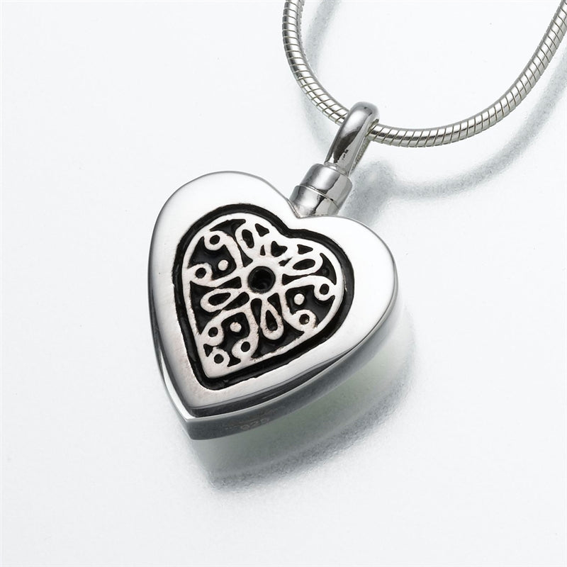 Silver Filigree Heart Cremation Pendant