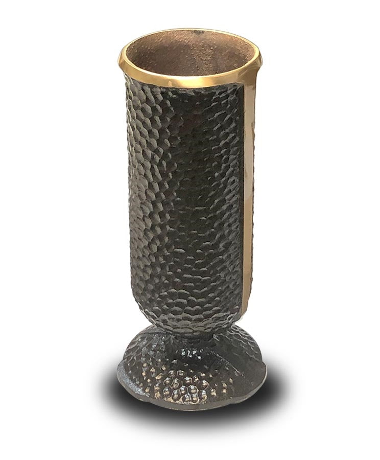 Matte bronze cemetery vase with cross, elegant and durable