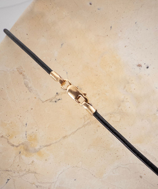 20" Black Leather Cord w/Gold Filled Clasp