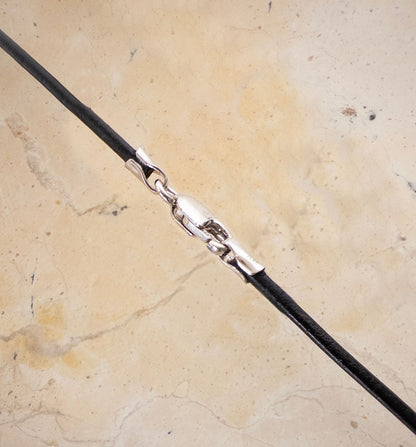 20" Black Leather Cord w/Sterling Silver Clasp