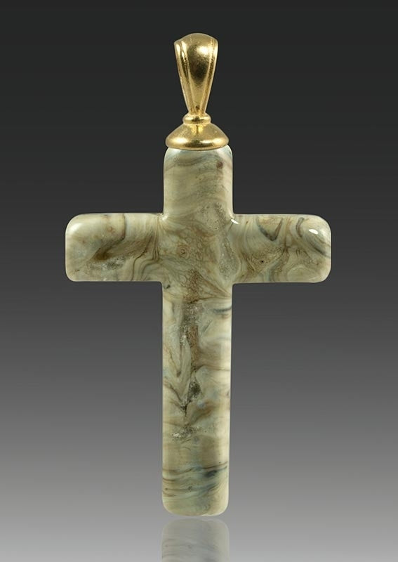 Fossil Cross Glass Cremation Pendant