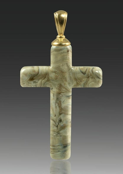 Fossil Cross Glass Cremation Pendant