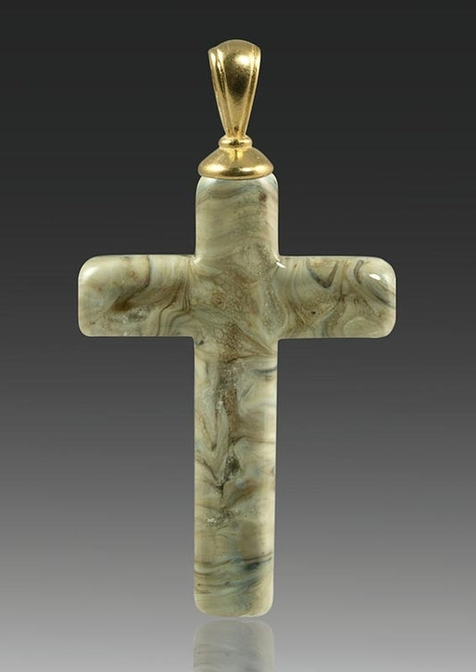Fossil Cross Glass Cremation Pendant