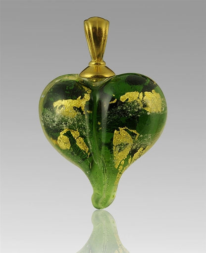 Green/Gold Heart Glass Cremation Pendant