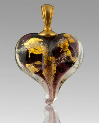 Plum/Gold Heart Glass Cremation Pendant