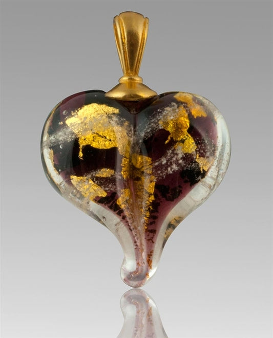 Plum/Gold Heart Glass Cremation Pendant