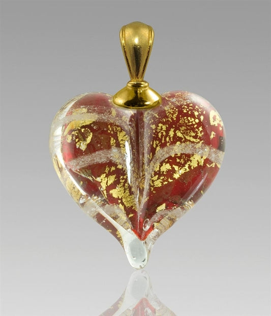 Red/Gold Heart Glass Cremation Pendant