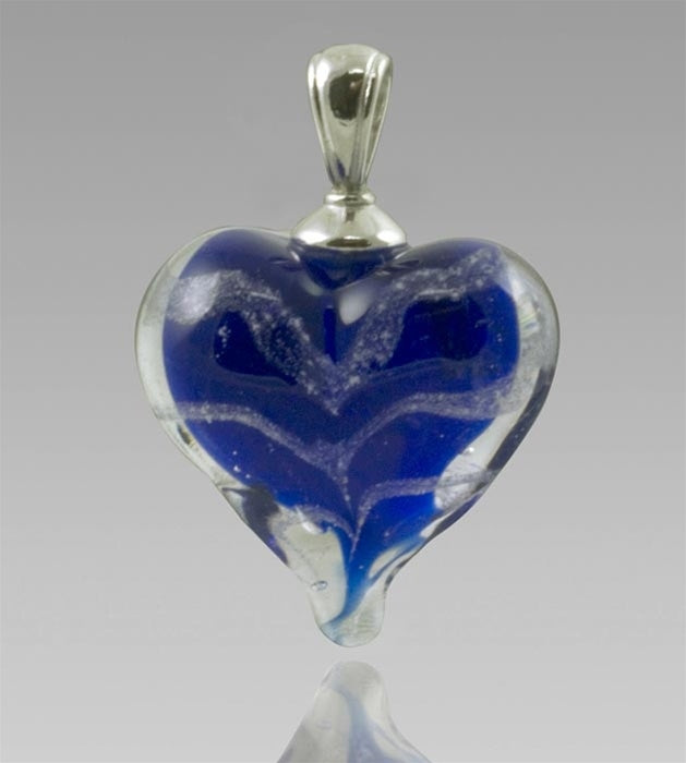Blue Heart Glass Cremation Pendant