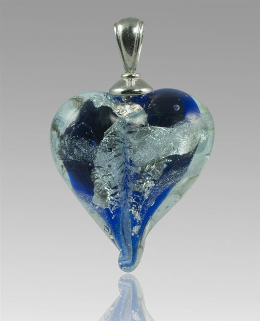 Blue/Silver Heart Glass Cremation Pendant