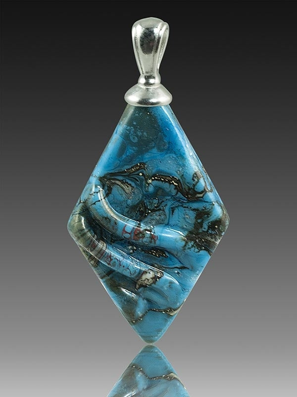 Turquoise Rhombic Glass Cremation Pendant
