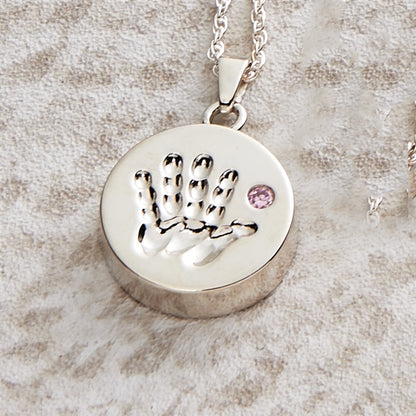 Silver Hand Print Cremation Pendant - Girl