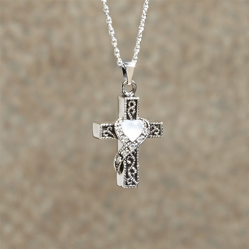 Heart Stone Cross Cremation Pendant