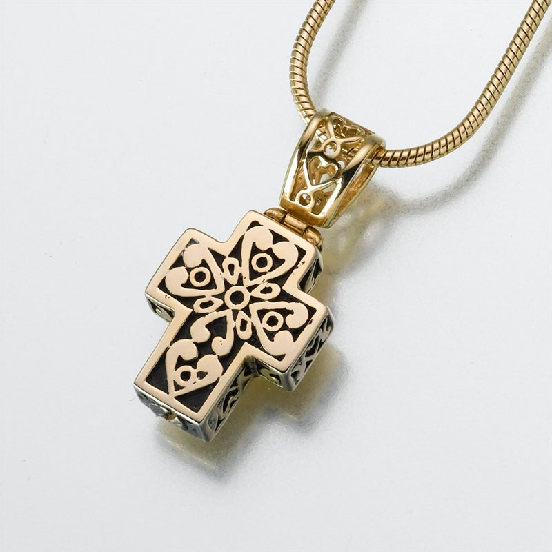 Gold Vermeil Filigree Cross Cremation Locket