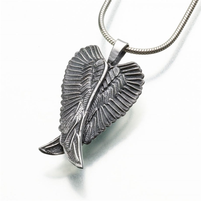 Antique Silver Angel Wings Cremation Pendant