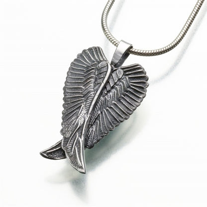 Antique Silver Angel Wings Cremation Pendant