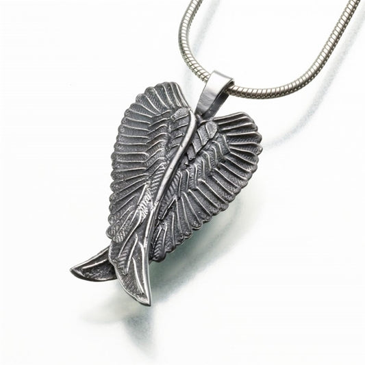 Antique Silver Angel Wings Cremation Pendant