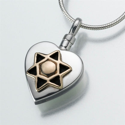 Gold Vermeil Star of David Heart Cremation Pendant